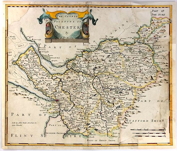 MORDEN, R., The County Palatine of Chester ..., antique map, old maps