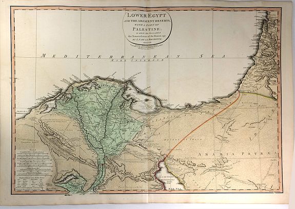 DE LA ROCHETTE, L. / FADEN, W., Lower Egypt and the Adjacent Deserts, with a part of Palestine; to which has been added the Nomenclature of the Roman age, antique map, old maps