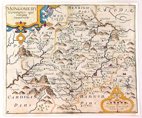 KIP, W., / HOLE, W., Montgomery Comitatus Qui Osim Pars Ordovicum., antique map, old maps