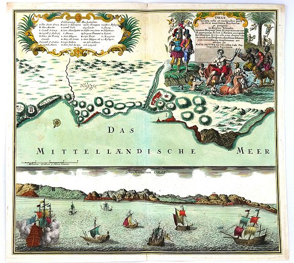 SEUTTER, M., Oran Munita Urbs et Comodus Port in Ora Maritima., antique map, old maps