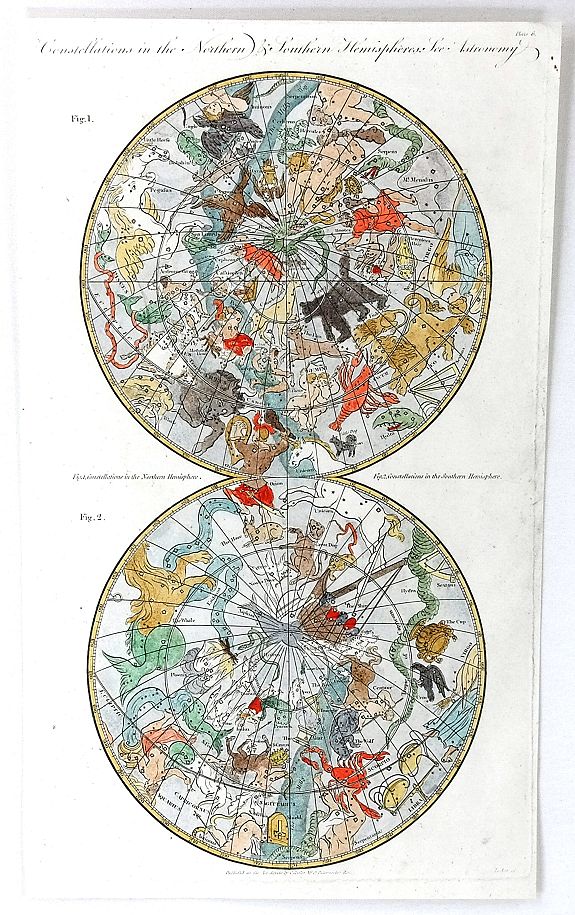 COOKE, C.,, Constellations in the Northern & Southern Hemispheres, antique map, old maps
