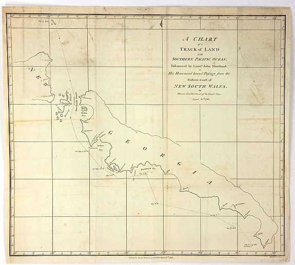 SHORTLAND, T., A chart of a track of land in the Southern Pacific Ocean Discovered by Lieut. John Shortland..., antique map, old maps