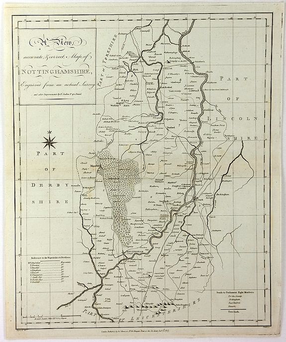 SUDLOW., A View, Accurate & Correct, Map of Nottinghamshire, Engraved From an Actual Survey, antique map, old maps