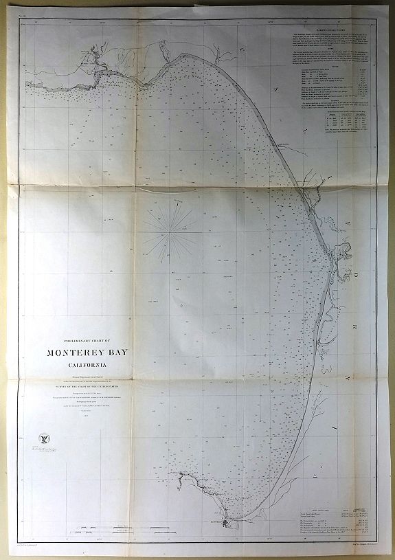 BACHE, A., Preliminary Chart of Monterey Bay California., antique map, old maps