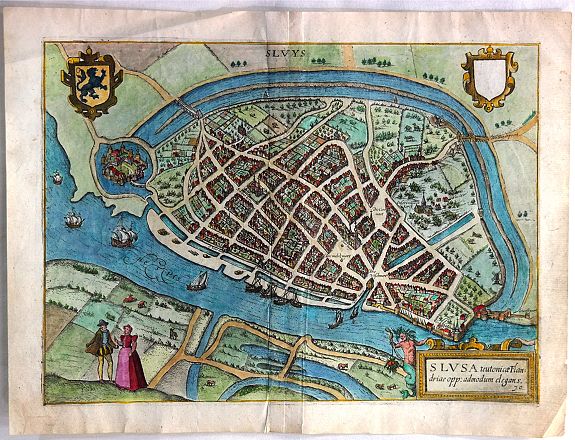 GUICCARDINI, L., Slusa Teutonicae Flandriae Opp; Admodum Elegans, antique map, old maps