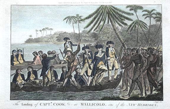 HOGG, A., The landing of Captn. Cook, &c at Mallicolo, one of the New Hebrides., antique map, old maps