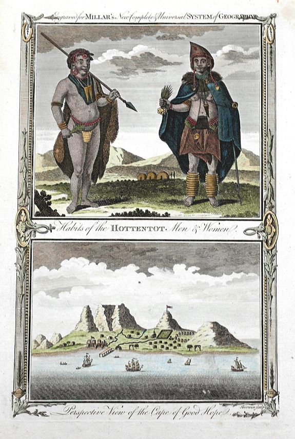 HOGG, A., Habits of the Hottentot Men & Women. / Perspective view of the Cape of Good Hope., antique map, old maps