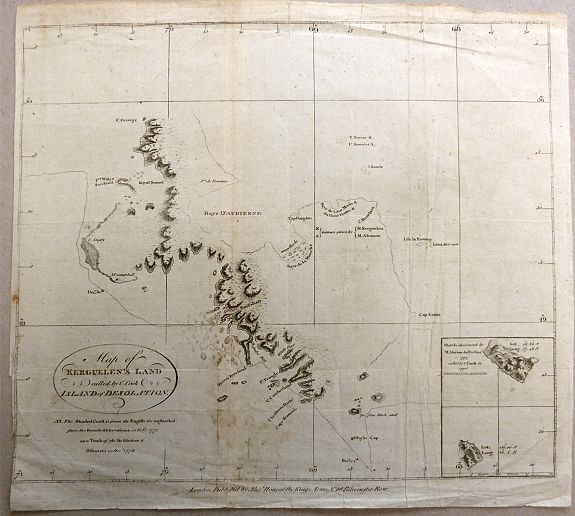 Alexander Hogg., Map of Kerguelen's Land called by Captain Cook Island of Desolation, antique map, old maps