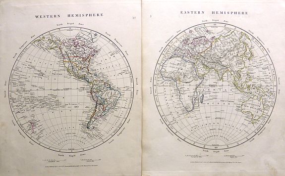 Samuel and Aaron Arrowsmith., Two maps Western Hemisphere & Eastern Hemisphere plus title pages , antique map, old maps