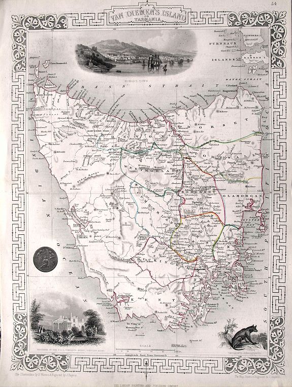 TALLIS, J., Van Diemen's Island or Tasmania., antique map, old maps