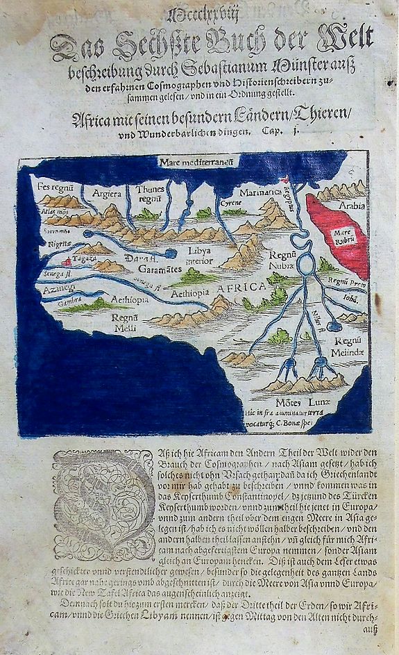 MUNSTER, S., AFRICA MIT SEINEN BESUNDERN LÄNDERN, THIEREN, UND WUNDERBARLICHEN DINGEN, antique map, old maps