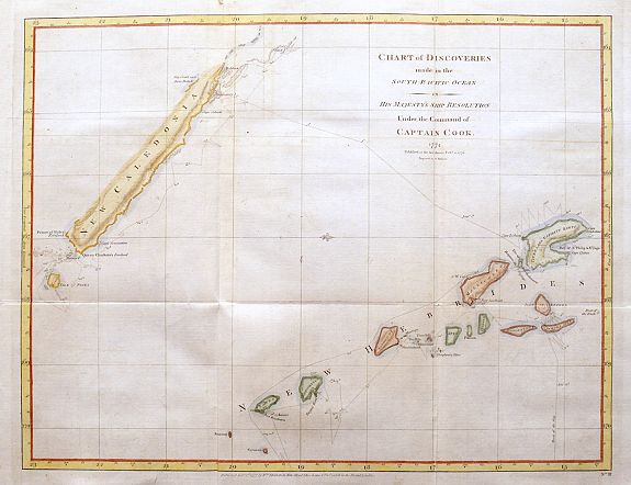 COOK, J., Chart of Discoveries made in the South Pacific Ocean..., antique map, old maps