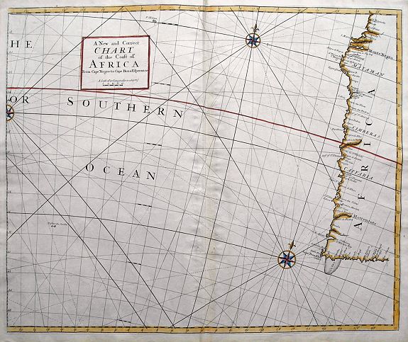 CUTLER, N., A New and Correct Chart of the Coast of Africa from Cape Negro to Cape Bona Esperance., antique map, old maps