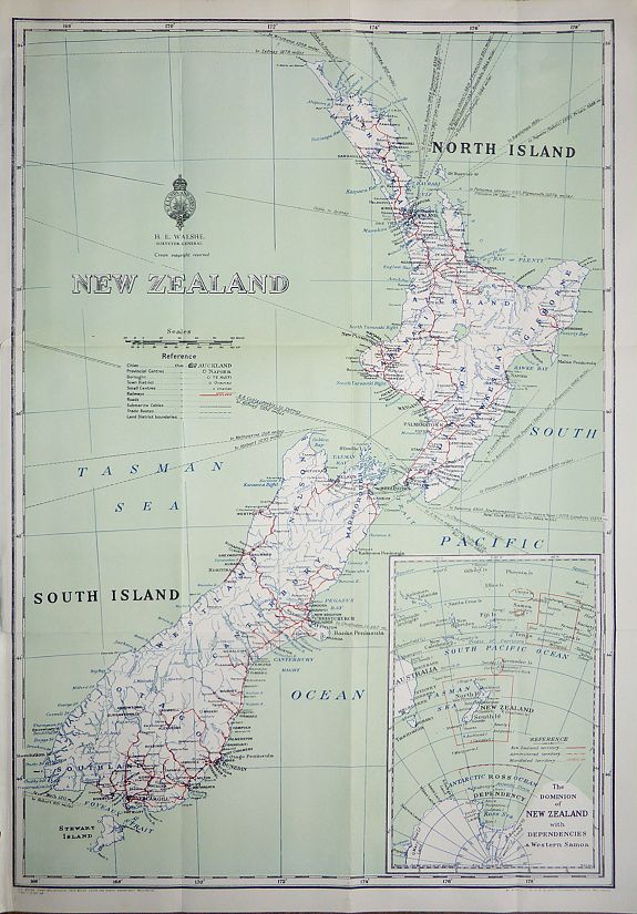 H .E. Walshe , New Zealand , antique map, old maps