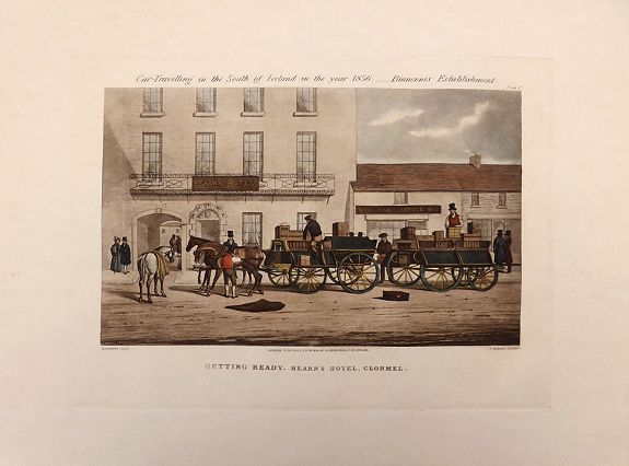 Michael Angelo Hayes – J. Harris , Car Travelling in the South of Ireland in the year 1856. – Bianconi’s Establishment by Michael Angelo Hayes., antique map, old maps
