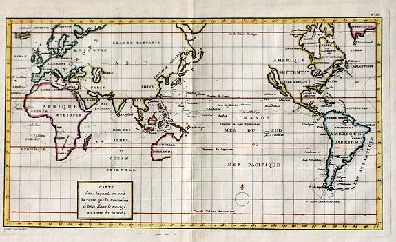 ANSON, George., Carte dans laquelle on voit la route que le Centurion a tenu dans le voiage au tour du monde., antique map, old maps