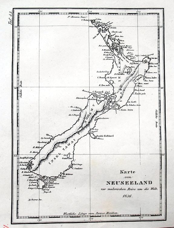 DUMONT-D'URVILLE, J. S. C., Karte von Neuseeland..., antique map, old maps