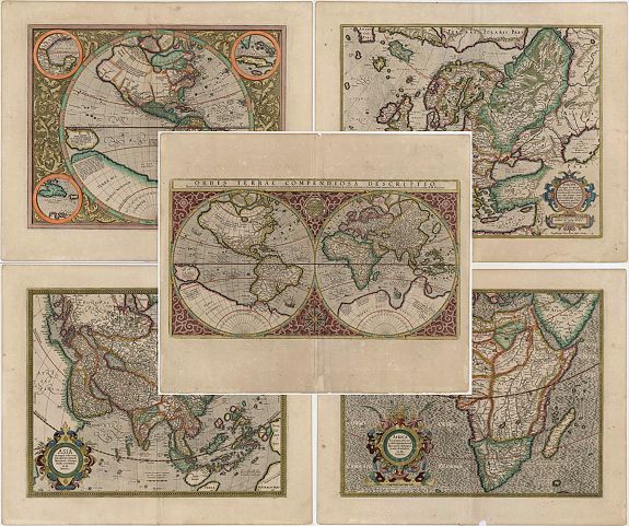 MERCATOR, G. , Orbis Terrae Compendiosa Descriptio... ( and) America...(and) Europa ...(and) Africa ... (and) Asia ..., antique map, old maps
