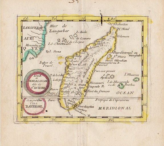 Pierre Du Val., Isle de Madagascar dite de St.Laurens et aujourd'hui Isle Dauphine, antique map, old maps
