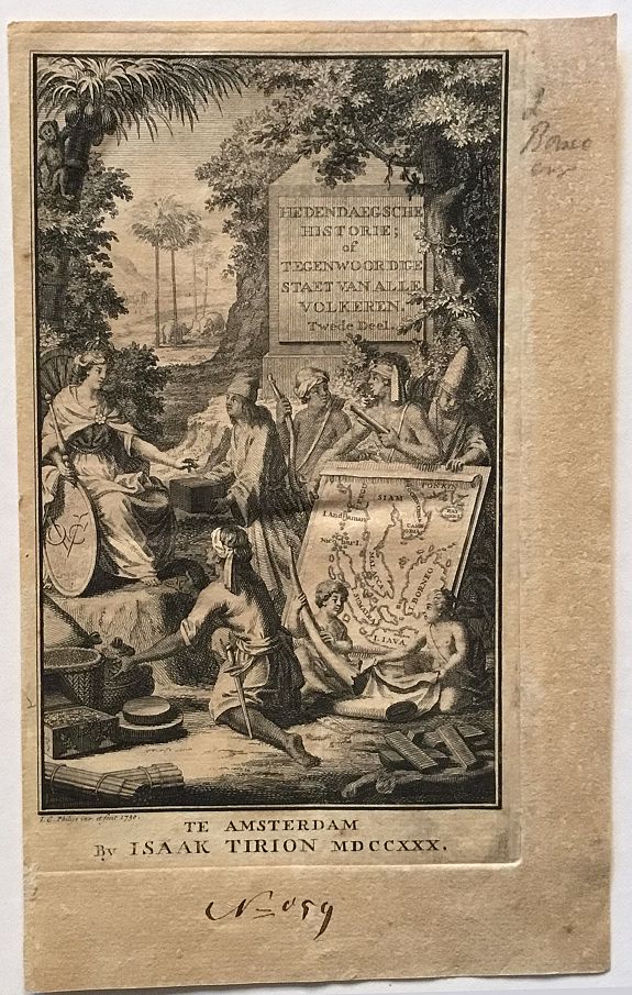 TIRION, I., Title page of: Hedendaegsche Historie of tegenwoordige staet van alle volkeren. Twede deel., antique map, old maps