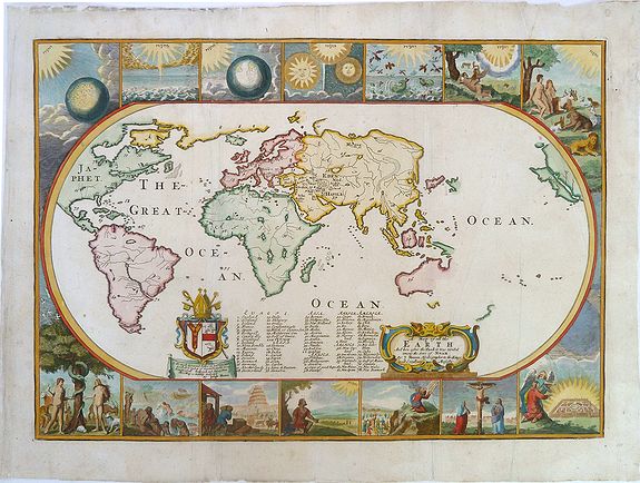 MOXON, J., A map of all the Earth and how after the flood it was. . .., antique map, old maps