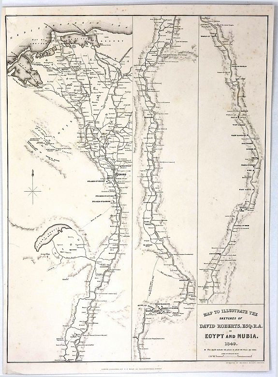 ROBERTS, D., Map to Illustrate the Sketches of David Roberts, Esq: R.A. in Egypt and Nubia, antique map, old maps