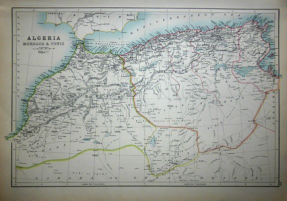 BLACK, Adam & Charles, Algeria Morocco & Tunis., antique map, old maps