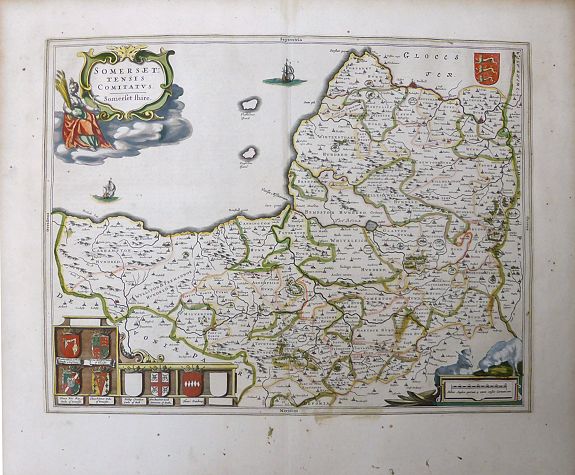 BLAEU, Johannes, Somersettensis Comitatus Somerset Shire., antique map, old maps