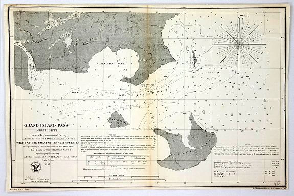 U.S. government, Grand Island Pass, Mississippi., antique map, old maps