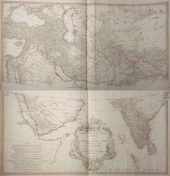 D'ANVILLE., Premiere Partie de la Carte d´Asie Contenant la Turquie, l´Arabie, la Perse, l´Inde en deca du Gange et de la Tartarie., antique map, old maps