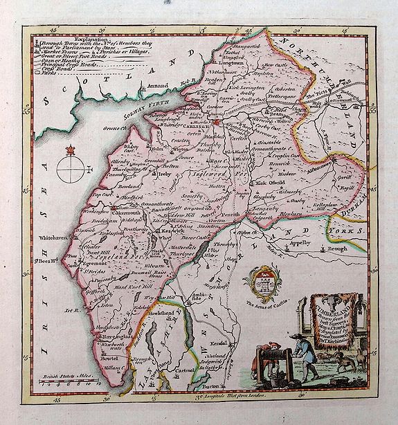 KITCHIN, T., Cumberland drawn from the best surveys,..., antique map, old maps