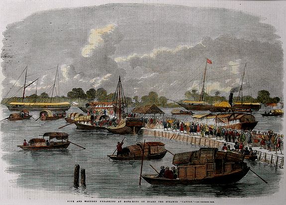 ANONYMOUS, Sick and wounded embarking at Hong-Kong on Board the Steamer., antique map, old maps