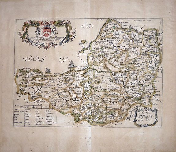 Blome, Richard. , A Mapp of the County of Somerset with its Hundreds, antique map, old maps