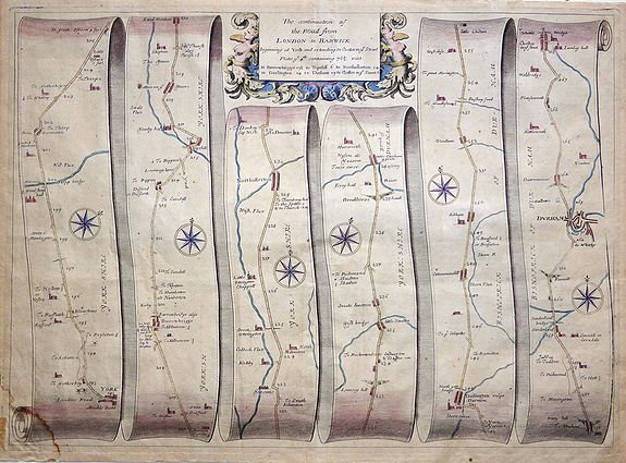 OGILBY, John., The continuation of the Road from London to Barwick., antique map, old maps