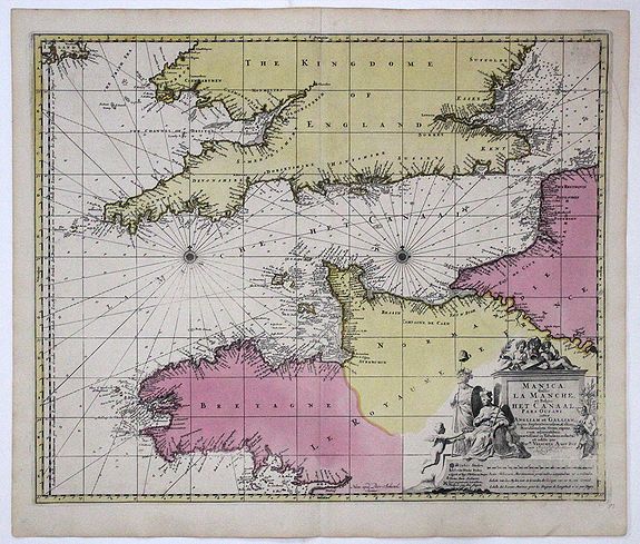 VISSCHER N., MANICA Gallis LA MANCHE et Belgis HET CANAAL, 1680, antique map, old maps