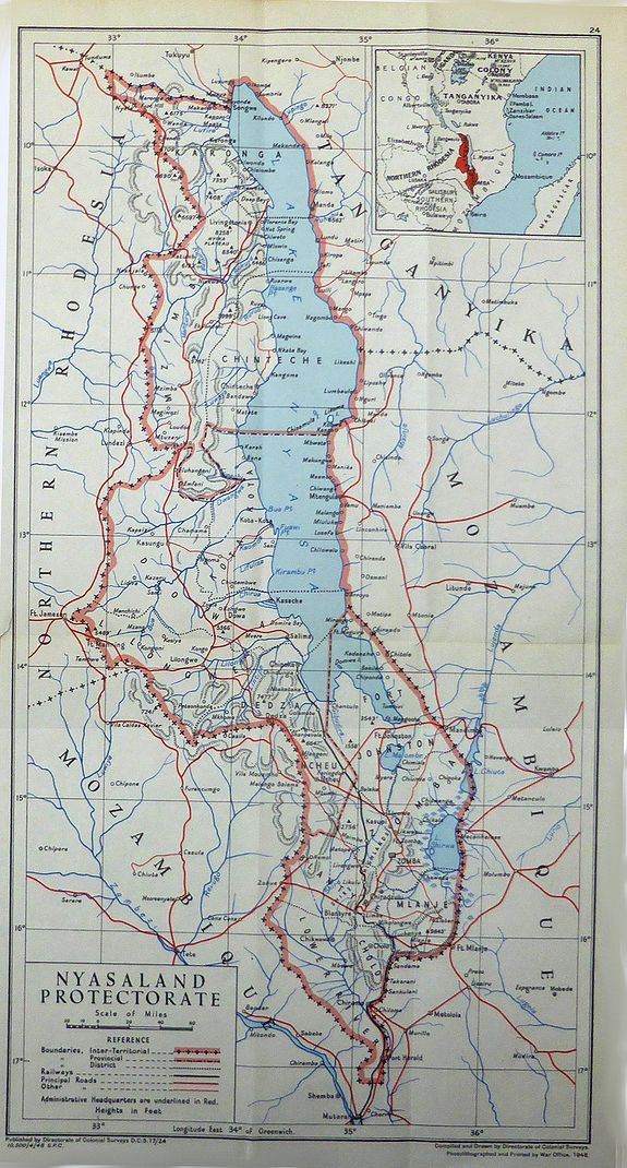 Directorate of Colonial Surveys., Nyasaland Protectorate , antique map, old maps