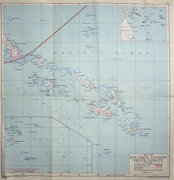 Directorate of Colonial Surveys., British Solomon Islands Protectorate , antique map, old maps