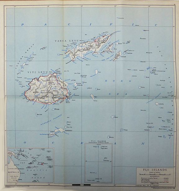 Directorate of Colonial Surveys., Fiji Islands , antique map, old maps