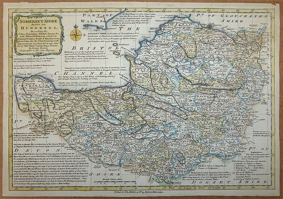 Bowen, Emanuel., ‘Somersetshire Divided into Hundreds', antique map, old maps