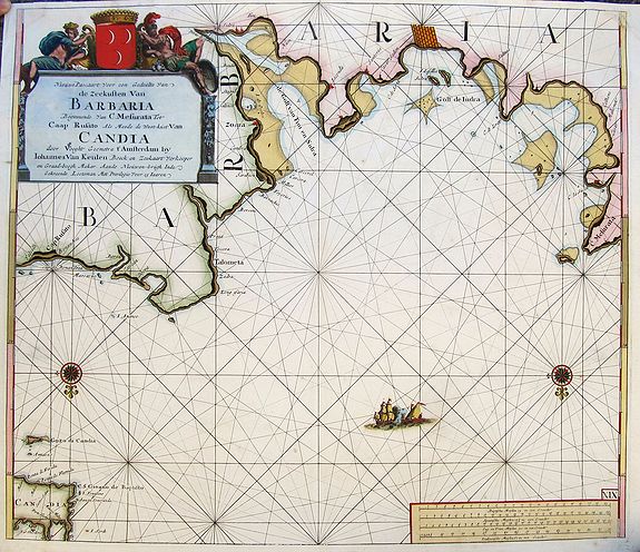 VAN KEULEN, J., Nieuwe Pascaart voor een Gedeelte van de Zeekusten van Barbaria... Candia..., antique map, old maps