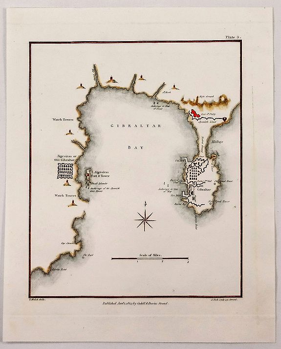 WALSH, T., Gibraltar Bay., antique map, old maps