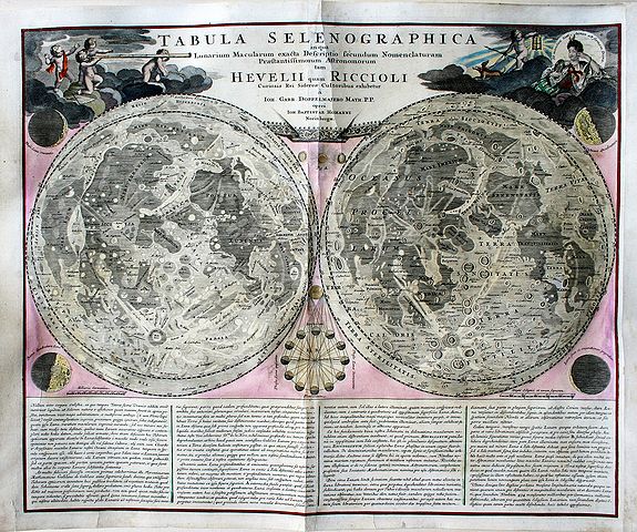 HOMANN, J.B., Tabula Selenographica in qua Lunarium Macularum exacta Descriptio secundum Nomenclaturam Praestantissimorum Astronomorum tam Hevelii quam Riccioli Curiosis Rei Sidereae Cultoribus exhibetur Joh. Babr. Doppelmajero Math. P.P. upera Joh. Baptistae Homanni.., antique map, old maps