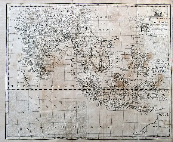 BOWEN, E., An Accurate Map of the East Indies Exhibiting the Course of the European Trade both on the Continent and Islands..., antique map, old maps