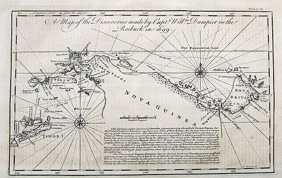 BOWEN, E., A Map of the Discoveries made by Captain William Dampier in the Roebuck in 1699., antique map, old maps
