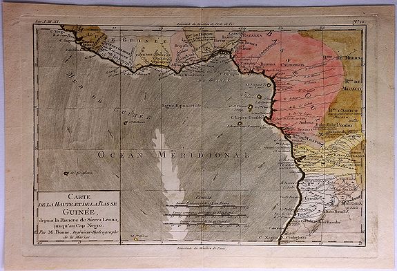 BONNE, R., Carte de la Haute et de la Basse Guinee Depuis la Riviere de Sierra Leona Jus qu’ au Cap Negro., antique map, old maps