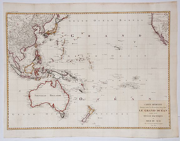 POIRSON, Jean Baptiste., Carte Reduite donnant toutes les decouvertes faites dans Le Grand Ocean nomme aussi Ocean Pacifique ou Mer du Sud., antique map, old maps