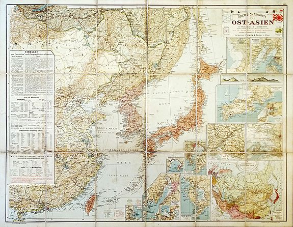 PEUCKER, K. , Outline Map of East Asia. , antique map, old maps