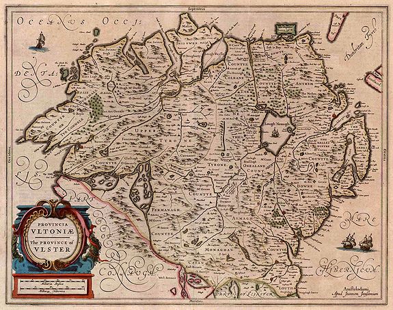 JANSSONIUS, J. , Provincia Ultoniae The Province of Ulster., antique map, old maps
