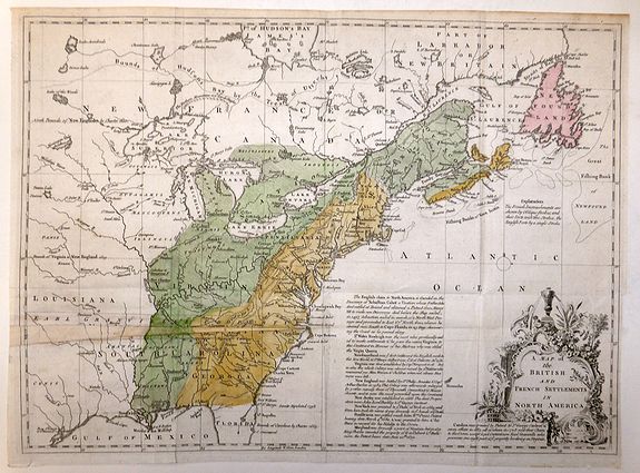 Lodge, John., A Map of the British and French Settlements in North America., antique map, old maps