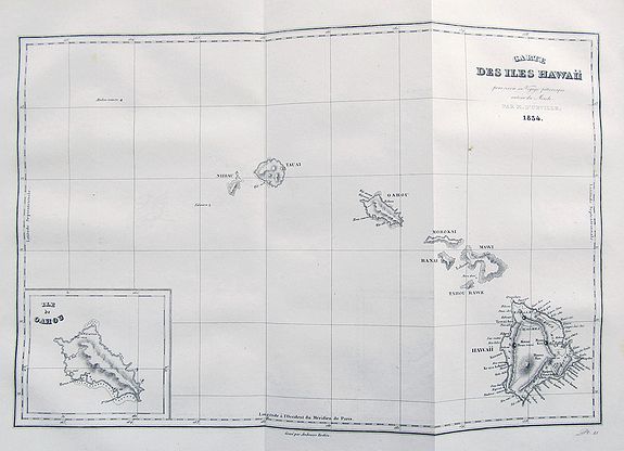 DUMONT-D'URVILLE, J. S. C., Carte des iles Hawaii..., antique map, old maps